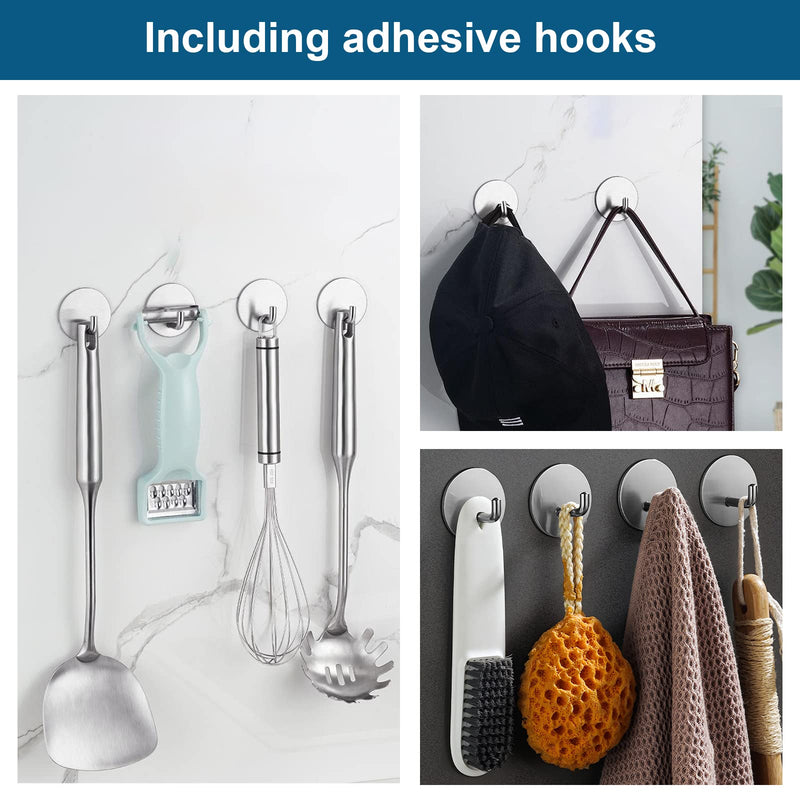 [Australia] - Diesisa Razor Holder Shower + Towel Hook No Drilling, Razor Holder Shower Hook Stainless Steel, Wall Hook Self-Adhesive, Hook Glue Waterproof for Bathroom Kitchen (4+4 Pack) - Silver 