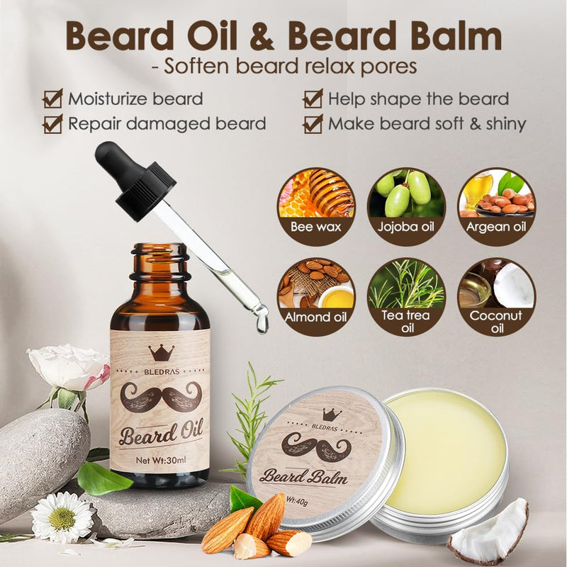 [Australia] - Beard care set for men, Bledras 10 in 1 beard care gift set with beard shampoo, beard oil, beard balm, beard comb, beard brush, beard scissors, beard stencils, gifts for men 