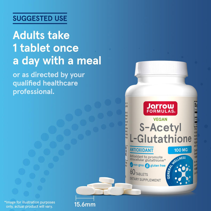 [Australia] - Jarrow Formulas S-Acetyl L-Glutathione Tablets - 100 mg - 60 Count - Dietary Supplement - Stable Form of L-Glutathione - for Antioxidant Support and Detoxification - Non-GMO - Gluten Free 