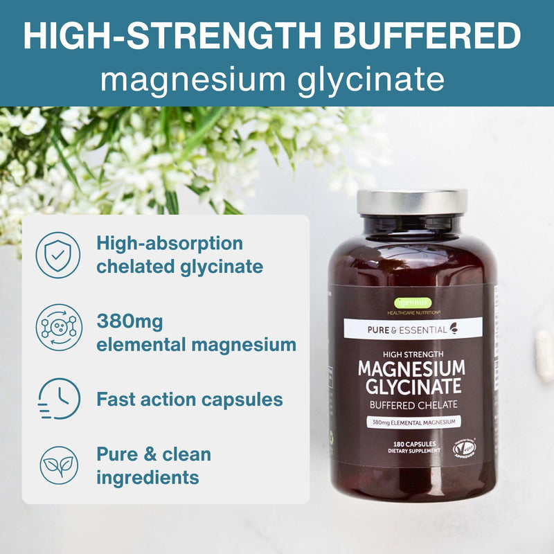 Igennus Chelated Magnesium Glycinate for High Strength Formula for Sleep & Relaxation, 380mg Elemental Magnesium, 100% NRV Per 2 Capsules, Gentle & High Absorption, 180 Vegan Capsules, Clean Label