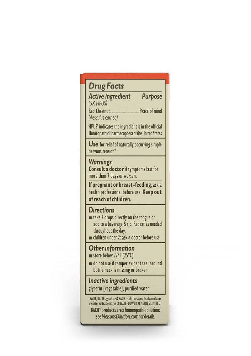 [Australia] - Bach Original Flower Remedies, Red Chestnut for Peace of Mind (Non-Alcohol Formula), Natural Homeopathic Flower Essence, Holistic Wellness and Stress Relief, Vegan, 10mL Dropper 