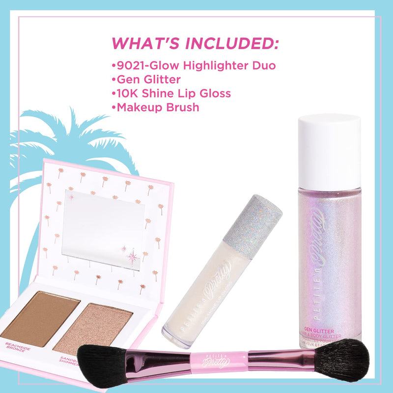 [Australia] - Petite 'n Pretty Makeup Set for Kids (Silver) - Face & Body Makeup for Kids, Tweens, Teens - Highlighter, Body Shimmer Glitter, Lip Gloss, Makeup Brush, Made in the USA Silver 