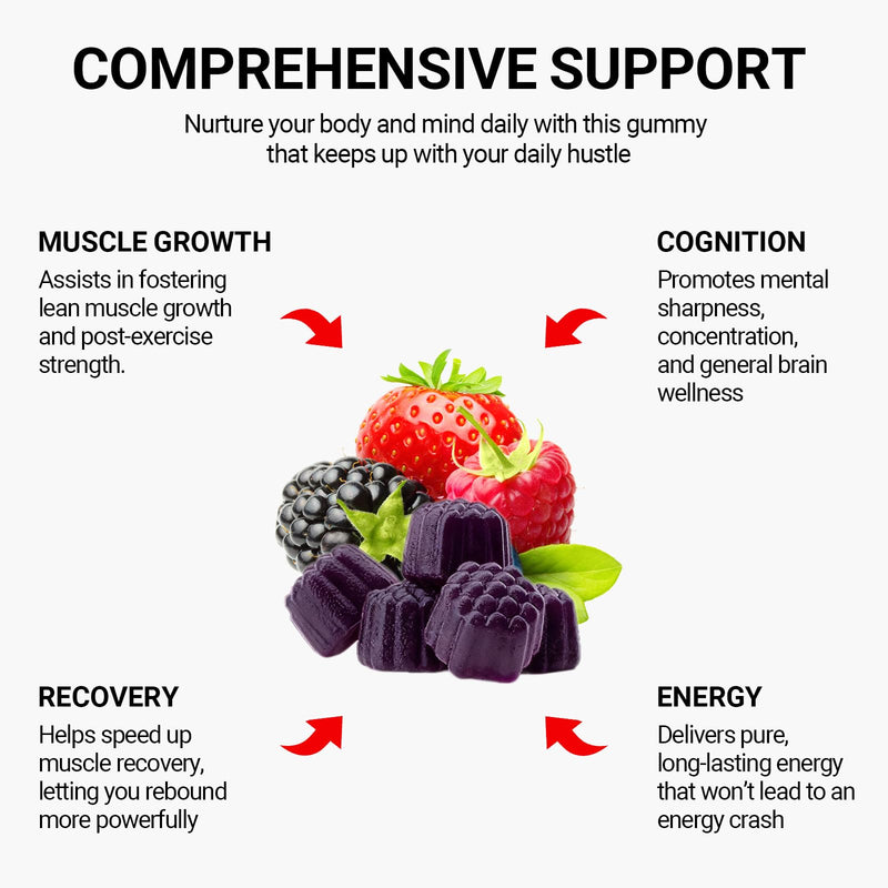 Creatine Monohydrate Gummies Complex for Men and Women 6300mg | with L-carnitine & Taurine | Build Muscle, Boost Energy | Faster Recovery | Sugar Free & Vegan | Mixberry Flavor 180Cts