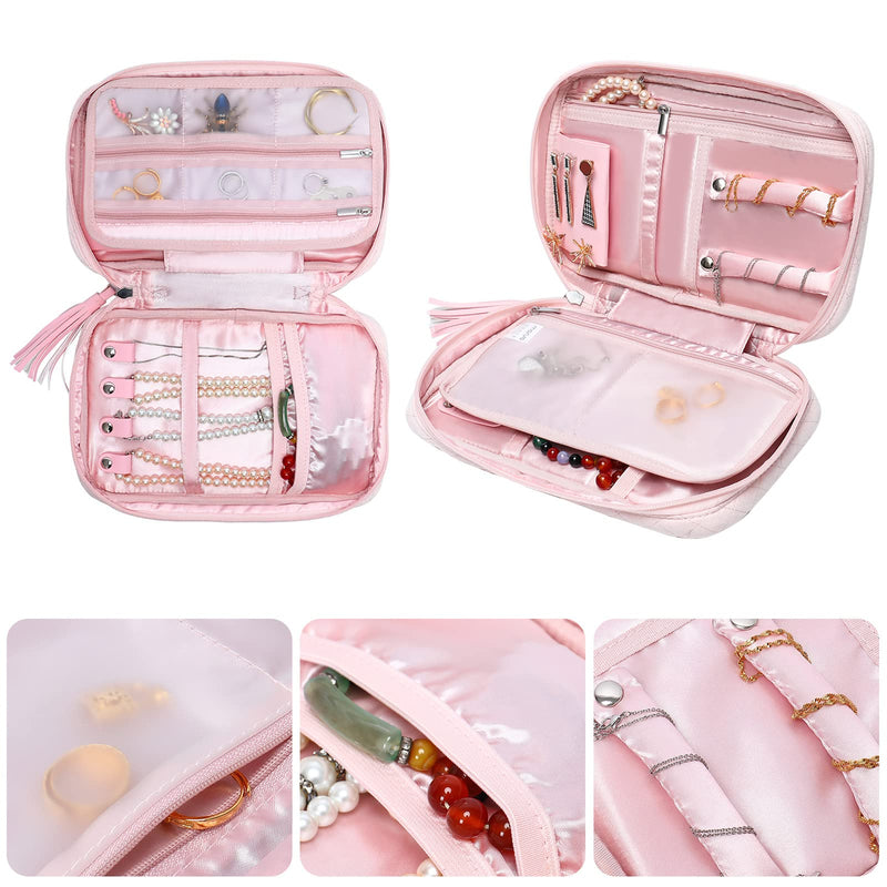 MOSISO Hard Travel Case Storage Bag Compatible with Revlon One-Step Hair Dryer Brush & Volumizer & Styler &Travel Jewelry Organizer Case, Folio Portable Jewelry Bag with PU Handle, Black&Pink
