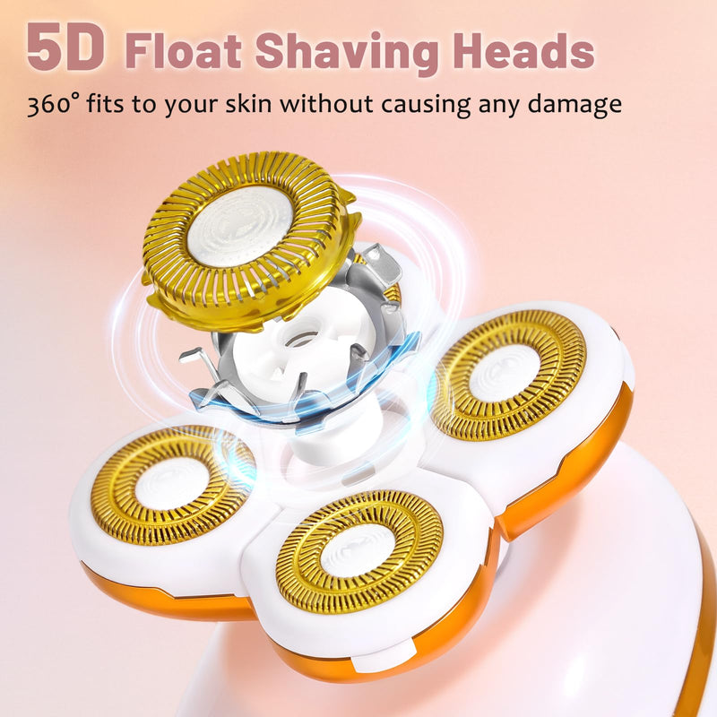 [Australia] - 5-in-1 Electric Razors for Women, Facial Hair Remover & Women’s Shaver for Legs with 5D Floating Head, Waterproof Rechargeable Body Shaver Lady Trimmer, Travel Razor Kit for Sensitive Skin/Bikini Line 