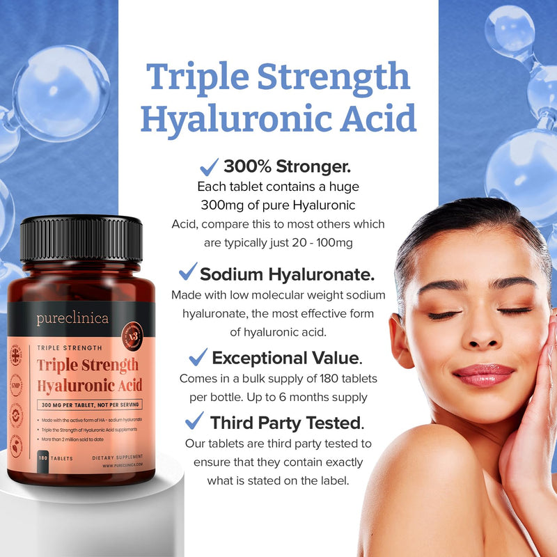[Australia] - Triple Strength Hyaluronic Acid 300mg x 180 tablets (6 months supply). 300% stronger 180 Count (Pack of 1) 