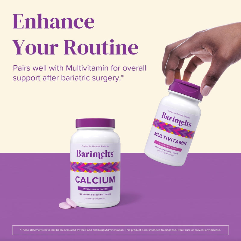 BariMelts Calcium Citrate with Vitamin D3 & Magnesium, 240 Smooth-Dissolving Tablets (2-Month Supply), Bariatric Calcium Supplements for Women, Natural Berry Flavor 120 Count (Pack of 2)