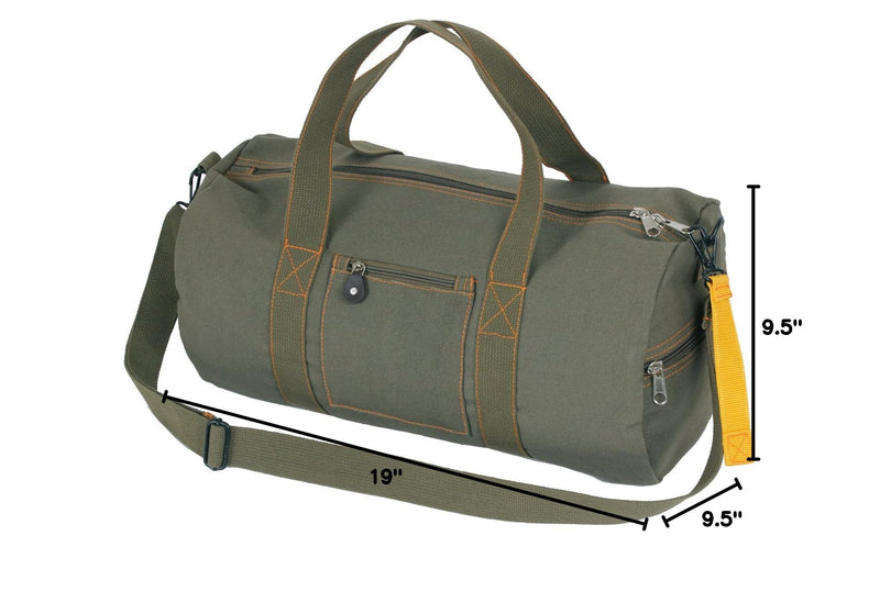 Rothco Canvas Equipment Bag, Heavyweight Cotton Carryall | Vintage-Inspired Duffle, Zippered Compartments, Adjustable Shoulder Strap, Ideal for Storage, Gym & Travel 19 Inches Olive Drab
