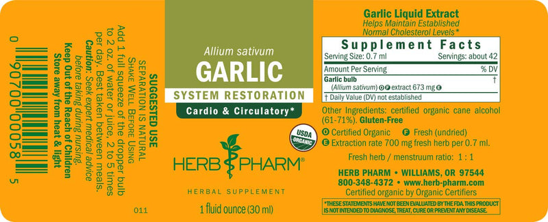 [Australia] - Herb Pharm Certified Organic Garlic Liquid Extract for Cardiovascular and Circulatory Support - 1 Ounce 