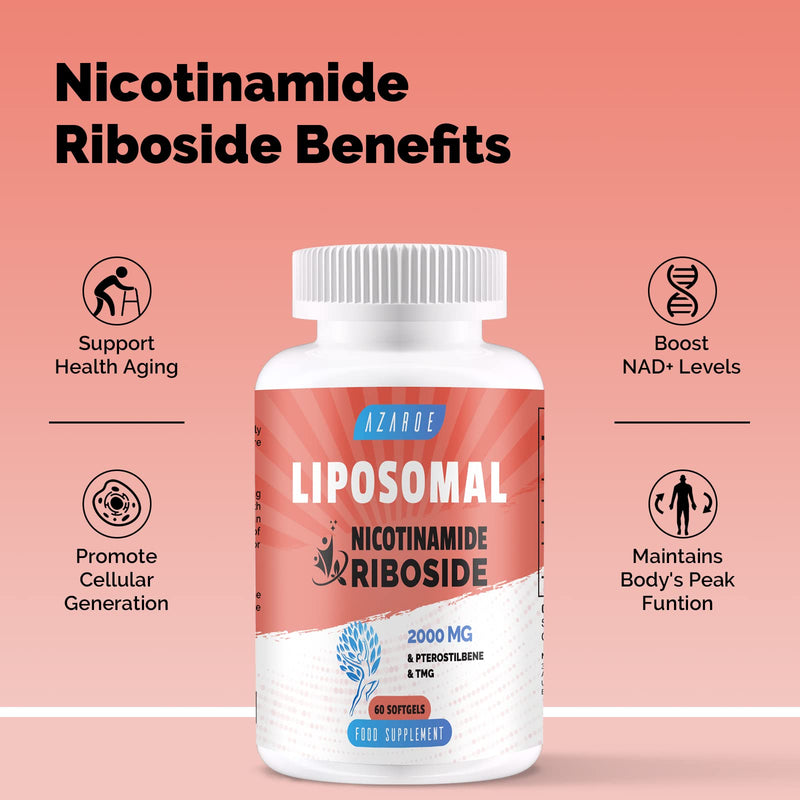 Liposomal Nicotinamide Riboside 2000mg with TMG and Pterostilbene | More Efficient Than Precursors, Boost NAD+ (60 Count (Pack of 2)) 60 count (Pack of 2)
