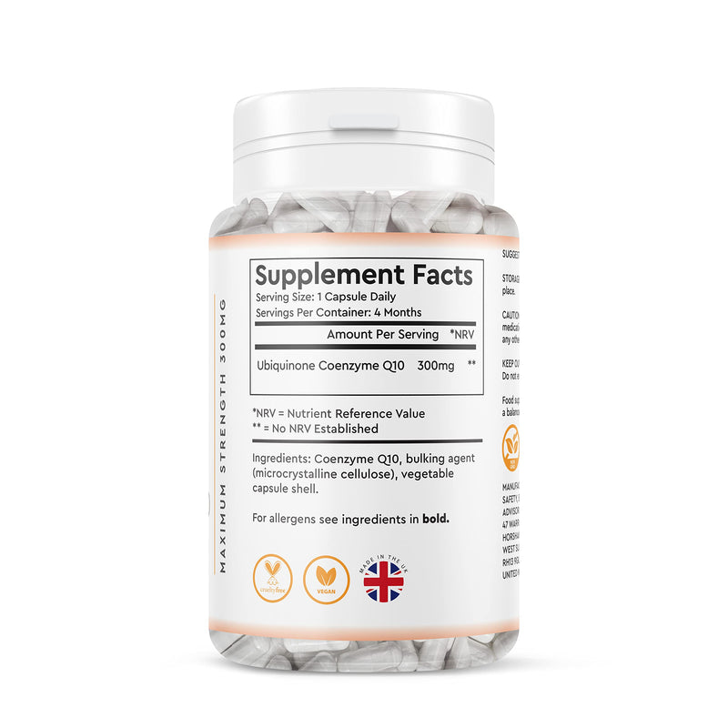 CoQ10 300mg - 120 Vegan Capsules (4 Month Supply) - CoEnzyme Q10 Naturally Fermented Ubiquinone Coenzyme - High Strength UK Made