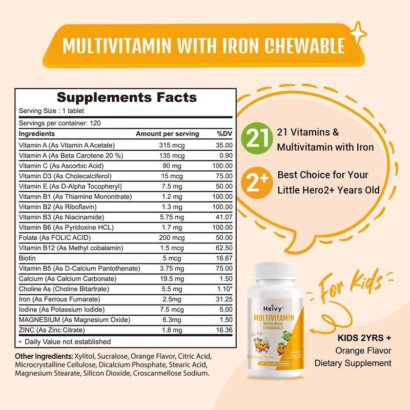 [Australia] - New Children Multivitamin Chewable - 120 Tablets for Bone, Eye, and Vitamin Health - Supports Growth and Development with Vitamin D3, C & B-Complex 