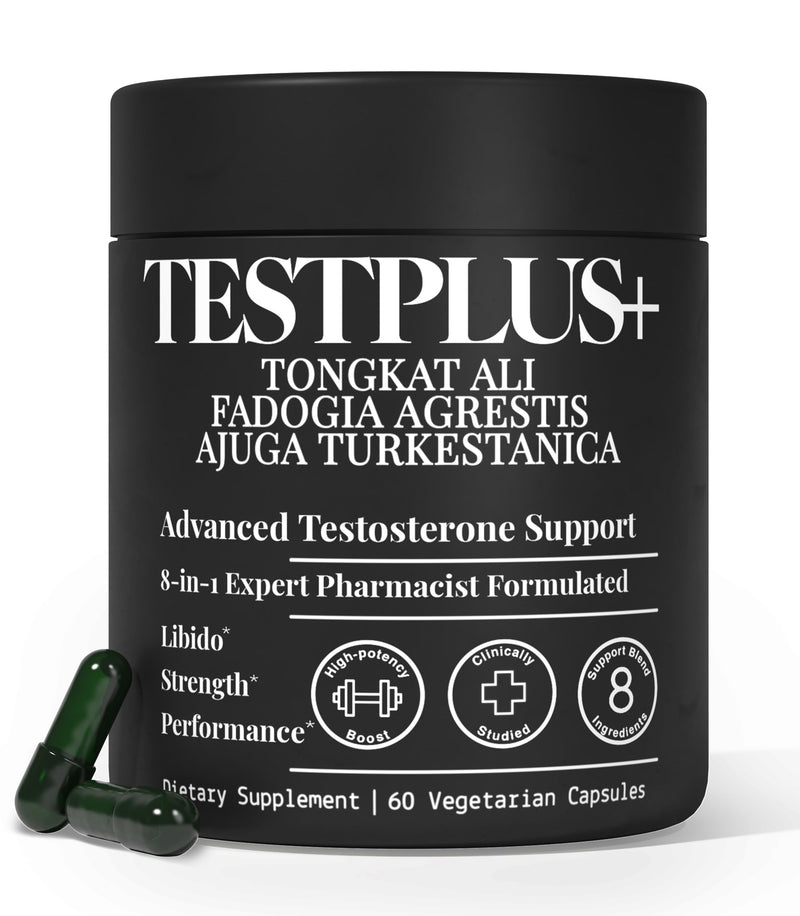 [Australia] - TESTPLUS+ 8-in-1 Testosterone Supplement for Men, 10X Strength Testosterone Booster, Libido Booster & Muscle Builder for Men, Tongkat Ali, Fadogia Agrestis, Turkestanica, Ashwagandha, Tribulus 