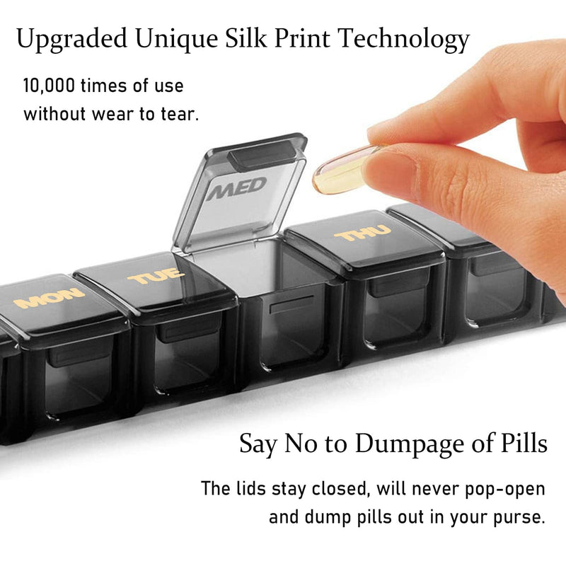 2 Pack Weekly Pill Organizer, Large 7 Day Pill Case, Daily Vitamin Case Medicine Box, AM/PM Pill Containers for Medicine Supplements Fish Oil (Black & Black) Black & Black