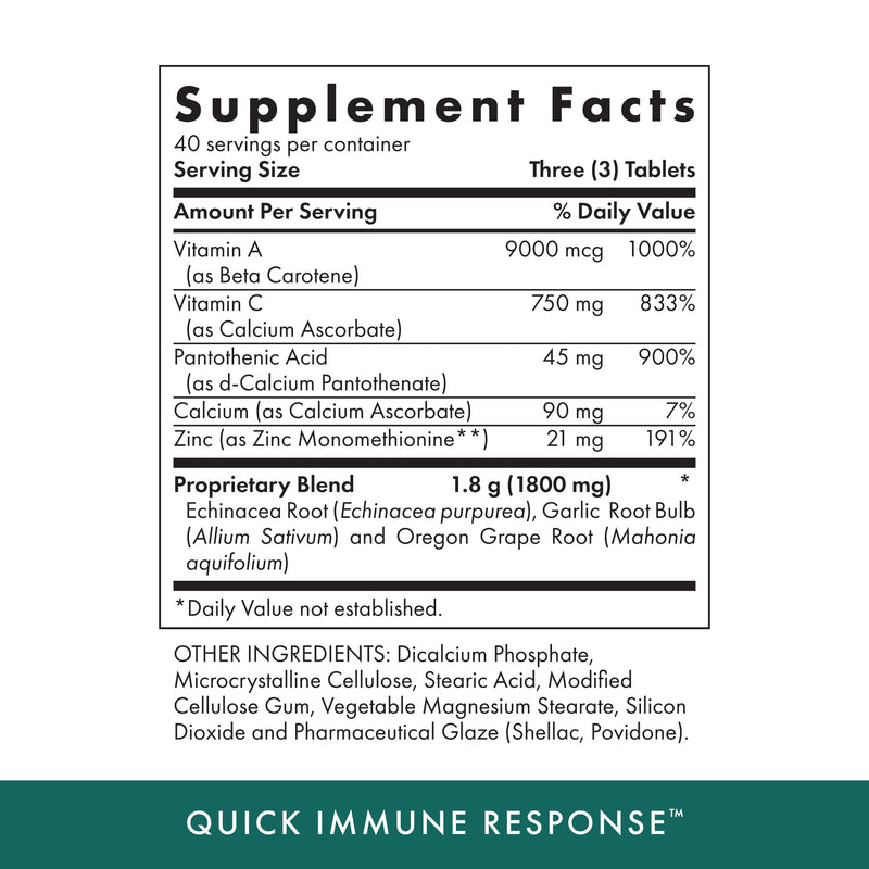 Michael's Health Naturopathic Programs Quick Immune Response - 120 Vegetarian Tablets - Immune System Support - With Vitamin A, Vitamin C & Zinc - 40 Servings