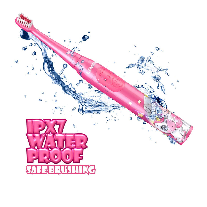 [Australia] - Supersonic Kids Electric Toothbrush 8 Dupont Brush Heads, USB Rechargeable, Vibration Speed Control Plus Massage Mode, 2 Min Timer, Waterproof, for Age 3+ Pink 