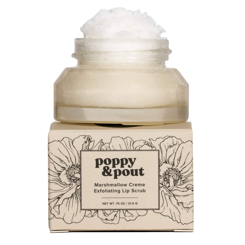 [Australia] - Poppy & Pout Natural Lip Scrub, Moisturizing Sugar Scrub for Dry Lips, Lip Scrubber Exfoliator with Essential Oils Smooths and Hydrates Lips, In Recyclable Glass Jars, Cruelty Free - Marshmallow Creme 