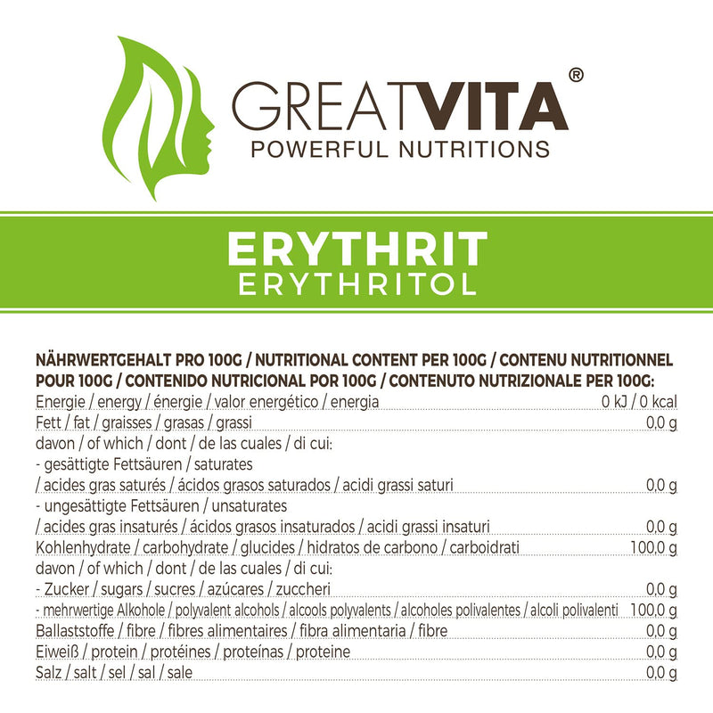 [Australia] - GreatVita Erythritol 1000 g | Calorie-free sweetener & sugar alternative | Tooth-friendly, easily soluble & gluten-free | Ideal for drinks, desserts & baking 1 kg (pack of 1) 
