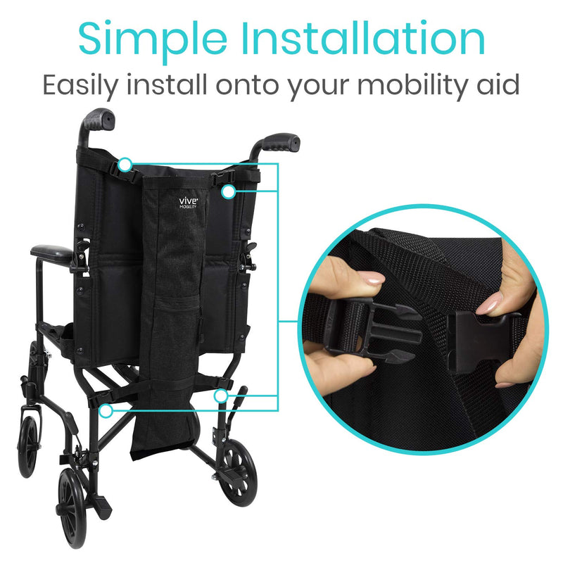 [Australia] - Vive Oxygen Tank Holder for Wheelchair - Portable Medical Cylinder Backpack for Travel - Carrier Accessories Bag for Walker, Rollator, Scooter - Case Fits Canister Sizes M2, M4, M6, M9, C, D, E Black 