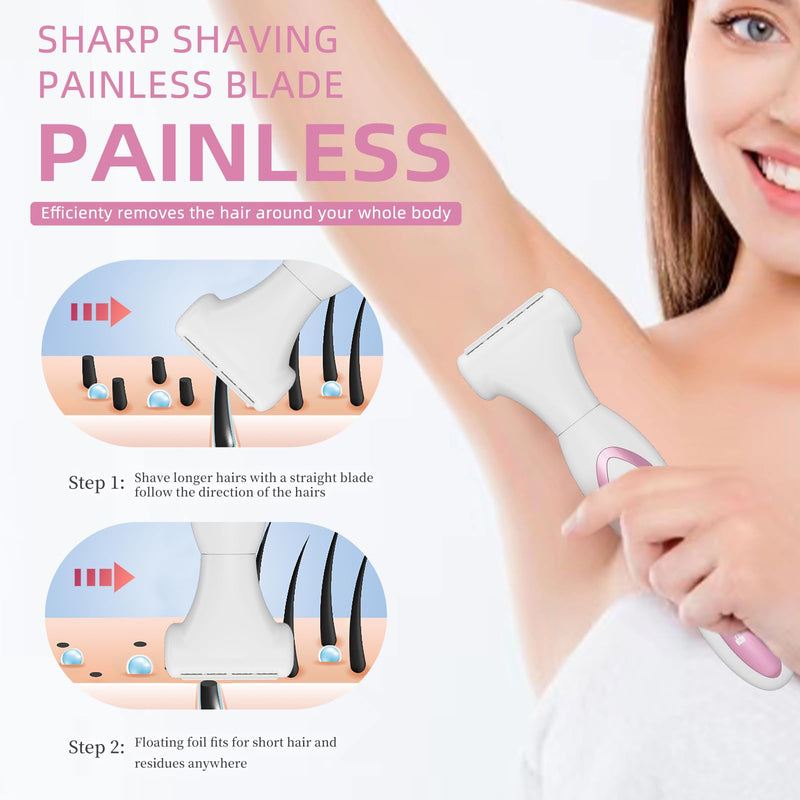 Upgraded Electric Razor for Women with LED Power Display, 4-in1 Bikini Trimmer & Facial Hair Remover, Painless Wet&Dry Shaver for Pubic Area, Armpits, Legs, Fast USB-C Charging, Gift for Women Pink
