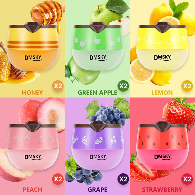 DMSKY 12 PCS Bee Lip Balm Honey Pot, Bulk Propolis Lip Mask 6 Flavors | Lip Sleeping Mask for Dry & Cracked Lips, Deeply Moisturizes with Beeswax & Vitamin E, Skincare Gifts for Women Girls 2*Strawberry & Green Apple & Peach & Lemon & Honey & Grape