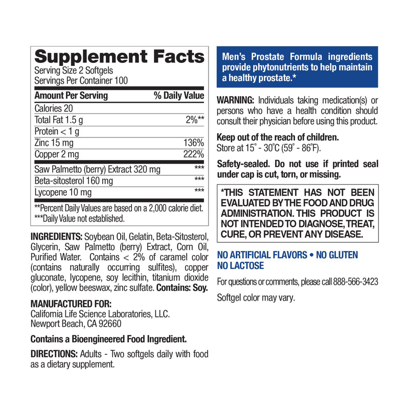 [Australia] - Nature's Wonder Men's Prostate Formula with Saw Palmetto, Beta-Sitosterol & Lycopene, 200 Softgels, 100 Days Supply 