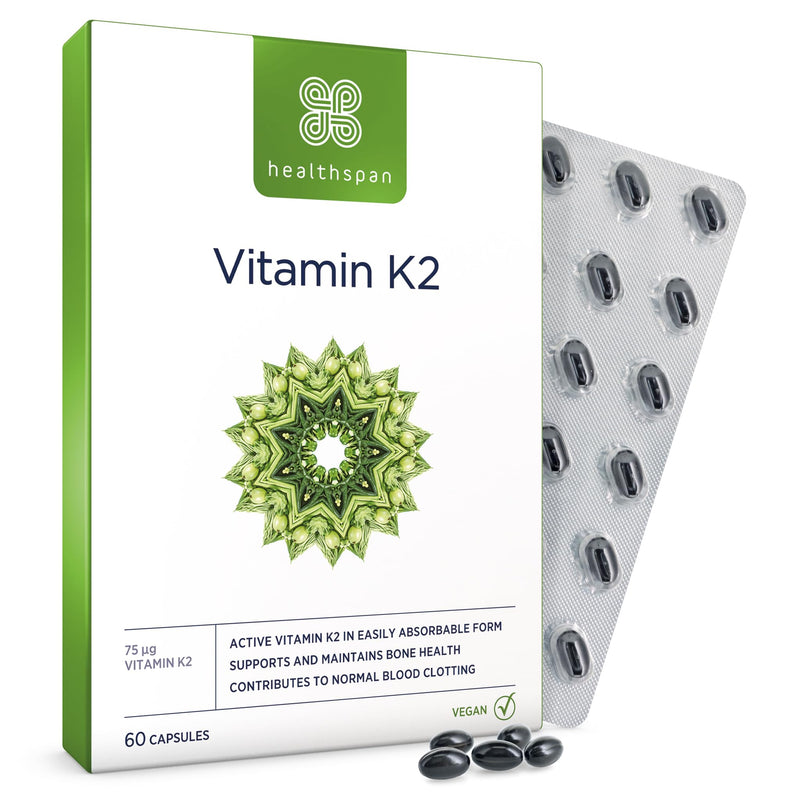 [Australia] - Healthspan Vitamin K2 75 µg | Bone and blood health | Purest and most active form | Vegan | 60 capsules 