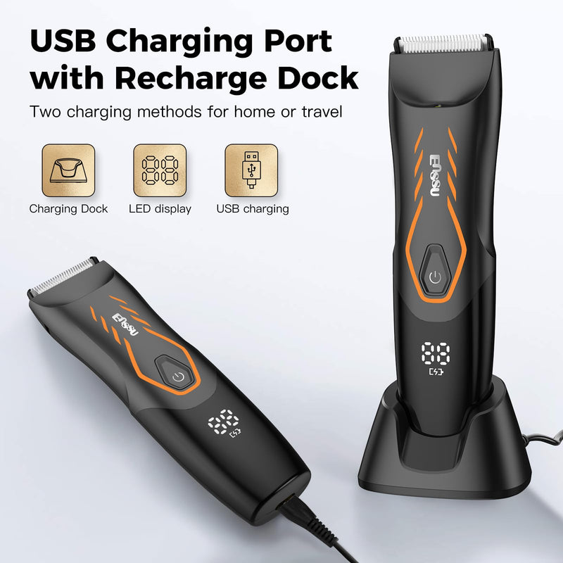 [Australia] - Men Hair Removal Shavers,Electric Safe Blade Waterproof Groin Hair Trimmer Male Painless Wet Quiet Hygiene Razor with Standing Charging Dock Orange Green 
