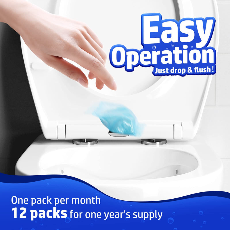 [Australia] - Vacplus Septic Tank Treatment 12 Pcs for 1-Year Supply, Dissolvable Packs with Easy Operation, Durable Biodegradable Enzymes for Wastes, Greases & Odors Blue(2X efficiency) 