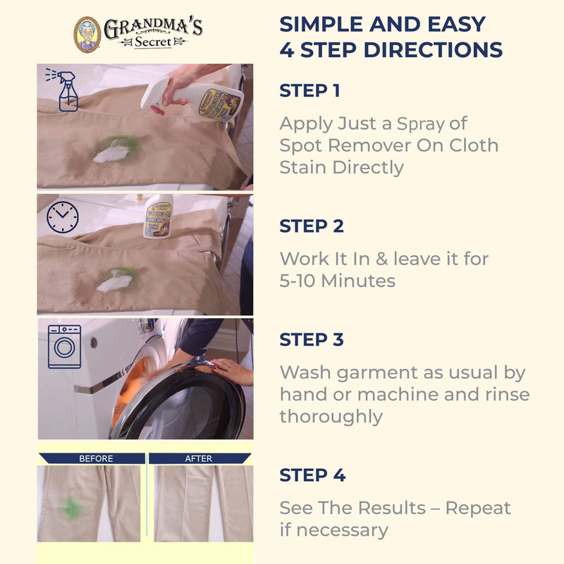 [Australia] - Grandma's Secret Spot Remover Laundry Spray - Chlorine, Bleach and Toxin-Free for Clothes - Fabric Stain Remover Removes Oil, Paint, Blood and Pet Stains - 16 oz & 2 oz Combo, DuoPack 