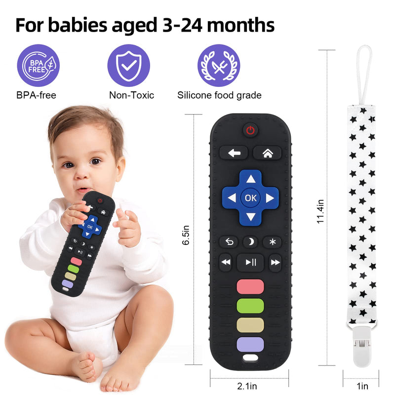 [Australia] - Chuya Baby Teether Toy Chew Toy for Babies 3-24 Months TV Remote Control Shape Teething Relief Baby Toys for Infants (Black) Black 