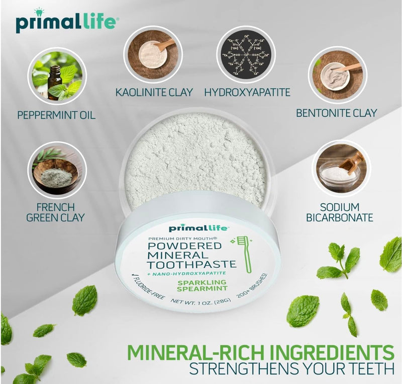 [Australia] - 2 Pack of Primal: Life Organics!! - Dirty Mouth Toothpowder, Tooth Cleaning Powder, Flavored Essential Oils with Natural Kaolin & Bentonite Clay, Paleo, Organic, Spearmint, 1 oz LuxProdX Sticker 