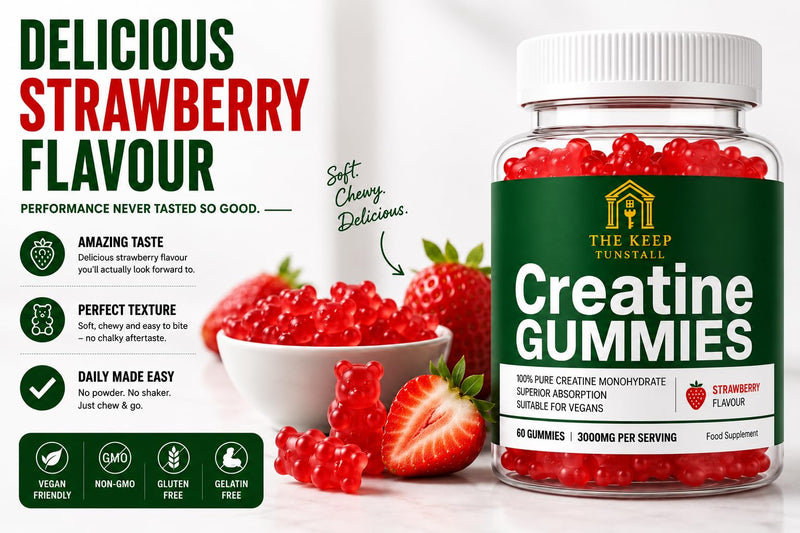 Creatine Gummies 3,000mg True Dose - Strawberry Flavour - Increases Physical Performance for Men & Women, Vegan & Sugar-Free, Easy Pre/Post Workout Gym Support for Performance and Muscle Power