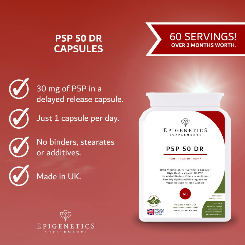 P5P 50 (Pyridoxal-5-Phosphate) Delayed Release Capsules 50mg | High Strength Vitamin B6 UK Made | 60 Vegan Friendly Capsules | Long 2 Month Supply by Epigenetics Supplements