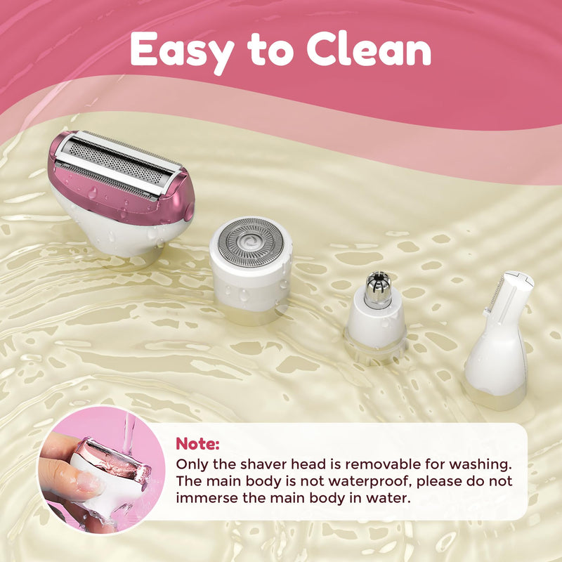 Electric Razors for Women, 4 in 1 Electric Women Shaver, Hair Removal Epilators for Leg Face Arm Bikini Armpit Pubic Hair, Cordless Rechargeable Portable Women's Bikini Trimmers, White
