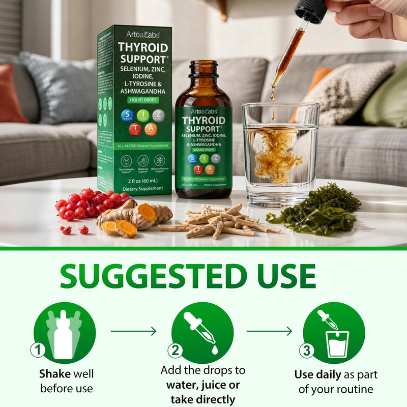 Thyroid Support Drops with Iodine & Selenium - 60ml | Enriched with L-Tyrosine, Zinc, Vitamin B12 & B6 | Supports Normal Thyroid Function & Energy Metabolism | Vegan & Non-GMO