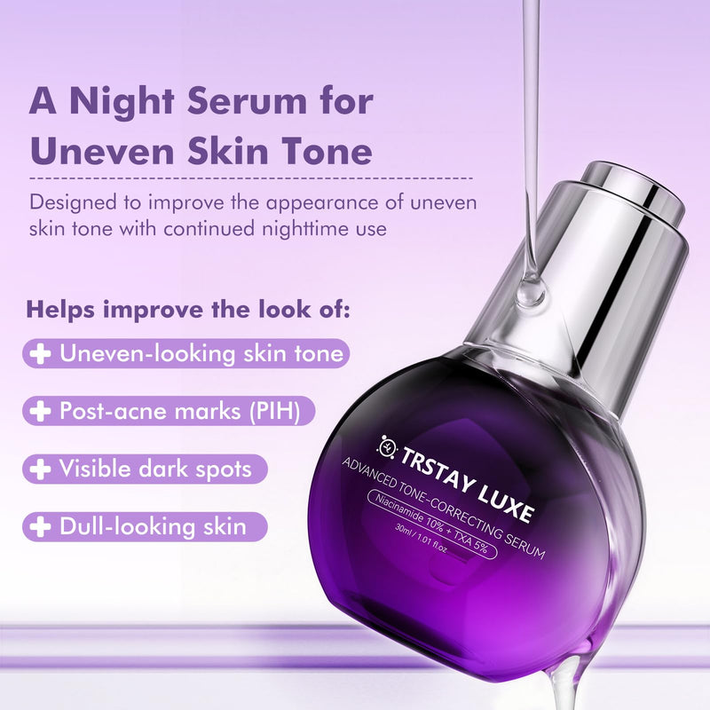 Night Serum for Uneven Skin Tone, Dark Spots & Post-Blemish Marks, 10% Niacinamide, 5% Tranexamic Acid, 2% Alpha-Arbutin + Ethyl Vitamin C, Lightweight Radiance Serum, 1.01 fl oz