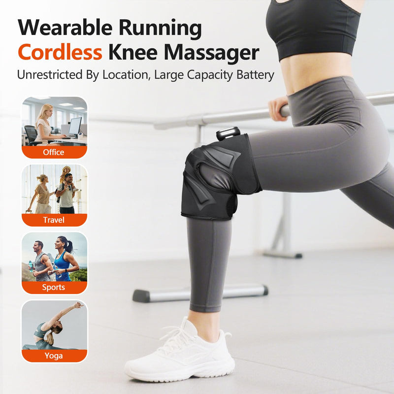 Cordless Knee Massager with Heat Vibration, Heated Electric Knee Brace Massager for Pain Relief, Muscle Relaxation, 3 in 1 Knee Warmers Wrap for Shoulder Leg Elbow, 4 Motors, Heating Pad