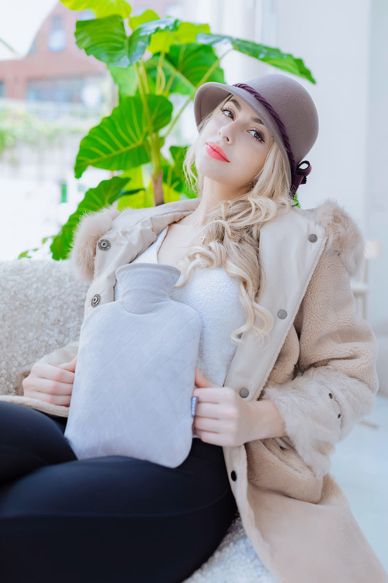 [Australia] - BYXAS Hot Water Bottle with Cover - 2.0L Hot Water Bottles Leak-Proof, Bed Bottle with Super Soft Removable Cover, Hand Foot Warmer, Ideal for Pain Relief, Color Gray Gray A 