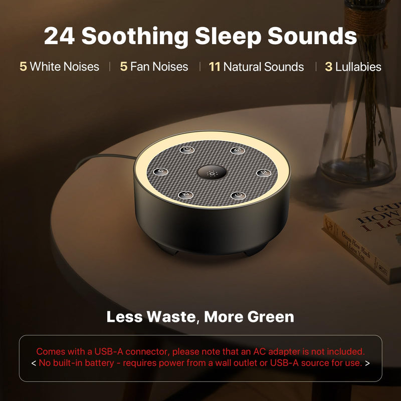 [Australia] - Sleep Sound Machine with White Noise, 24 Soothing Sounds & Max 8H Timer for Baby and Adult. Recessed Night Light Button, Dimmable Light, Plug in 