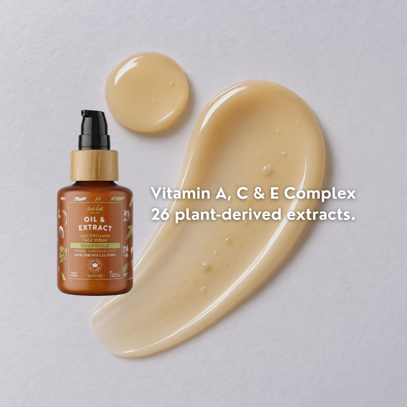 Bel Lab Oil & Extract - Multivitamin Face Serum with Vitamins A, C & E – Botanical Revitalizing Treatment – Lightweight Hydrating Emulsion – 26 Plant Extracts – 2.02 fl oz