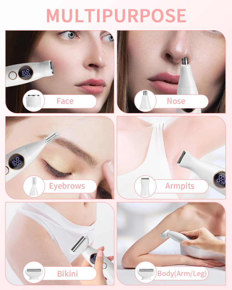 [Australia] - Women's razor, 5-in-1 intimate razor for women, women's electric razor, with USB charging station, women's electric razor, for body, armpits, bikini, eyebrows and nose, USB charging white 