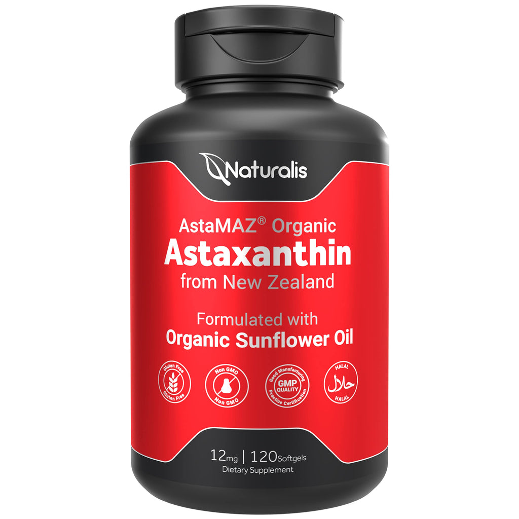 Naturalis New Zealand Astaxanthin (12mg) | Enhanced with Natural Vitamin E | Non-GMO, Soy & Gluten Free | 120 Softgels (4 Month Supply) 1 Count (Pack of 120)