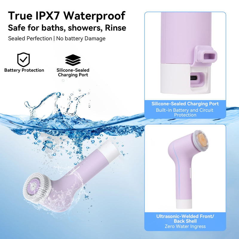 Electric Facial Cleansing Brush - Rechargeable Silicone Face Scrubber exfoliator,Face Pore Cleansing Brush,3 Speeds,Waterproof, Exfoliating & Massage,for Women & Men.for Face Skin Issues,Purple
