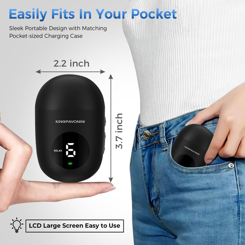 [Australia] - KingPavonini Wireless TENS Unit, Muscle Stimulator for Pain Relief, Portable Rechargeable TENS EMS Machine, LED Screen, Remote, Dual Channel 6 Modes 16 Intensity Massager, Charging Case (Black) Black 