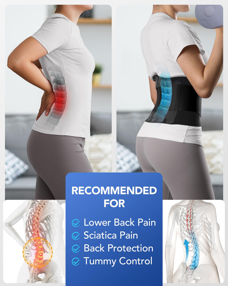 [Australia] - 0.5mm Ultra Thin Back Brace with 3D Lumbar Pad, 6 Flexible Support, Seamless Yoga Fabric, Back Brace for Men Lower Back, Lightweight Back Brace for Lower Back Pain Women for Sciatica Scoliosis L Black 