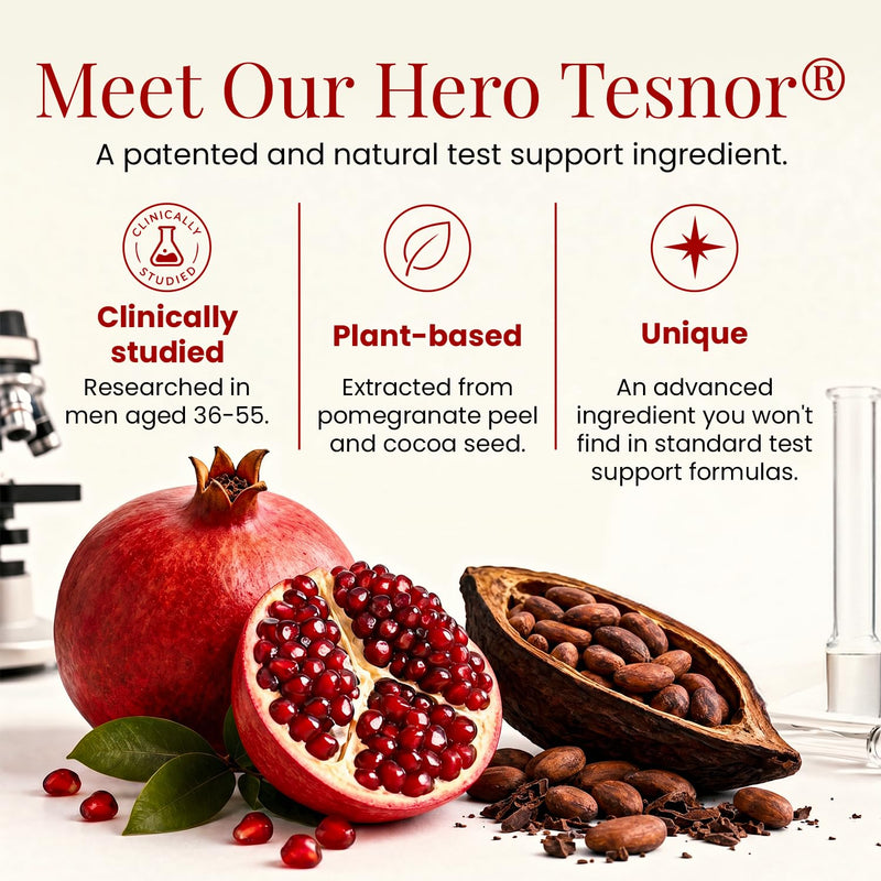 High Strength Testosterone Supplements for Men - Patented Tesnor®, Shilajit, Ashwagandha & Zinc - 9 Science-Backed Ingredients - 1430mg per Serving - Made in UK - 30-Day Supply - His Prime