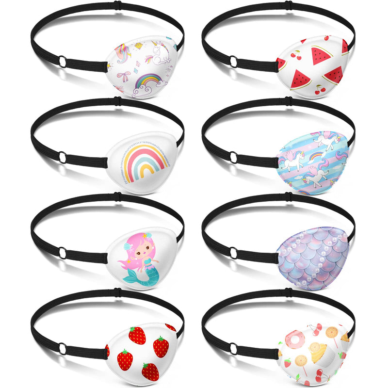 8 Pcs Eye Patches for Kids Adjustable Single Eye Patch Reusable Cute Girls Boys Eye Patch with Elastic Strap for Lazy Eye Either Eye Left or Right Eyepatch, Various Patterns (Fresh Style) Fresh Style