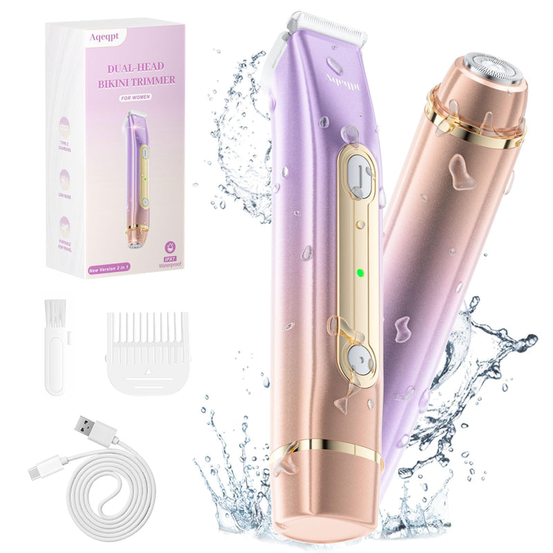 [Australia] - Bikini Trimmer for Women, Electric Razors with Dual Heads, Rechargeable Pubic Hair Trimmer with IPX7 Waterproof, Painless Pro Shaver for Underarm Leg Arm Body Face Private Area（RoyalRose） Royalrose 