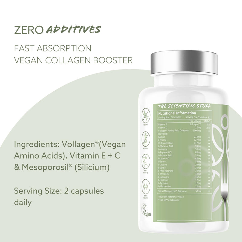 Vegan Collagen Booster – Plant-Based Amino Acids & Silicium – High Strength with Vitamin C & E – 30 Day Supply – for Women & Men – Supports Skin, Hair & Joint Health